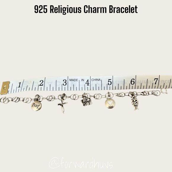 Vintage 925 Silver Religious Charm Bracelet with 5 Charms - SJC Marked - Picture 9 of 10